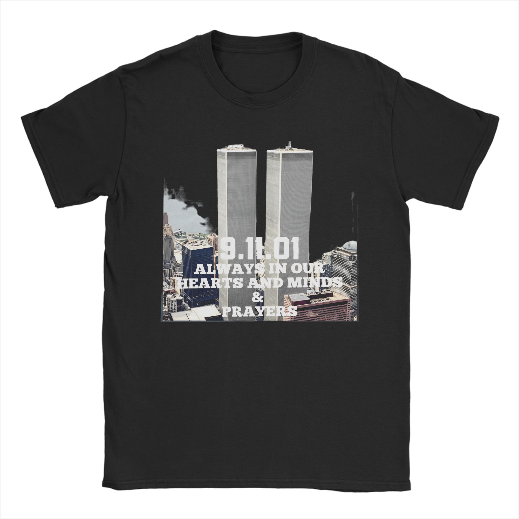 Футболка ко Дню памяти 9/11 Мужская 100% хлопок Модная футболка Никогда не забудем Башни-близнецы Футболки с коротким рукавом S чёрный