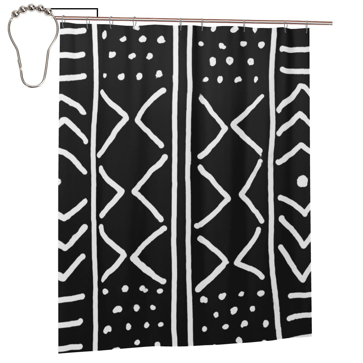 

African Black Mudcloth Shower Curtain Bathroom Polyester Waterproof Bath Curtains With Hooks W60H190(CM)-1 Pcs