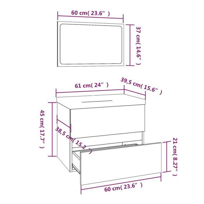 VidaXL Meubles de Salle de Bain Meuble sous Évier Miroir Armoire de Lavabo Armoire de Rangement Intérieur Chêne Fumé Bois 3152873