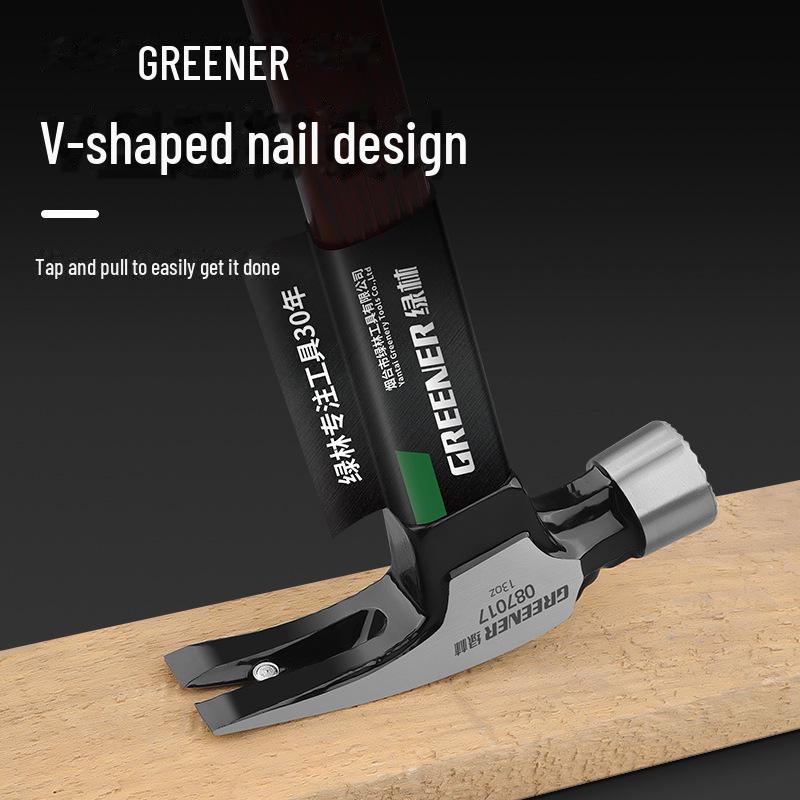 Green Forest Magnetic Claw Hammer with Insulated Wooden Handle for Woodworking and Household Use