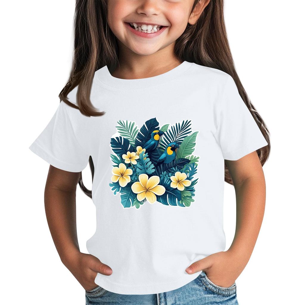 Mote for barn Daglig Trykket Rund hals Kortermet Casual T-skjorte Topp