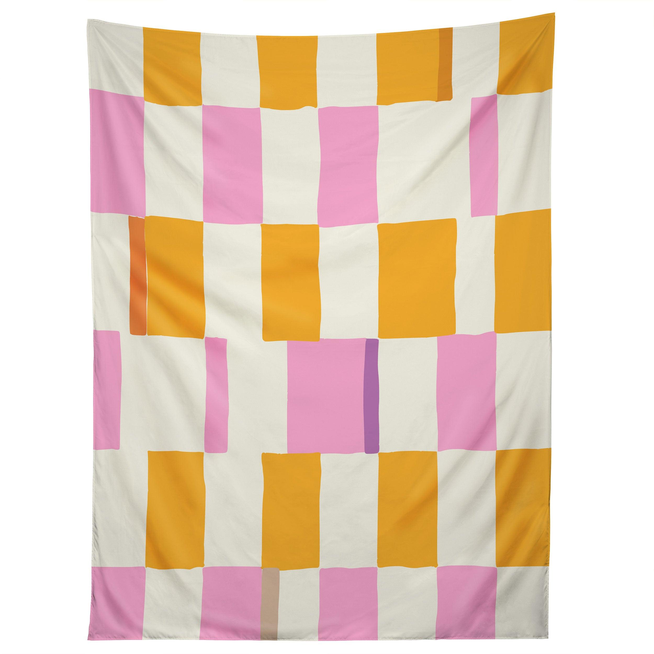 SUMMER CHECK HAND DRAWN ORANGE tapestry 75x100