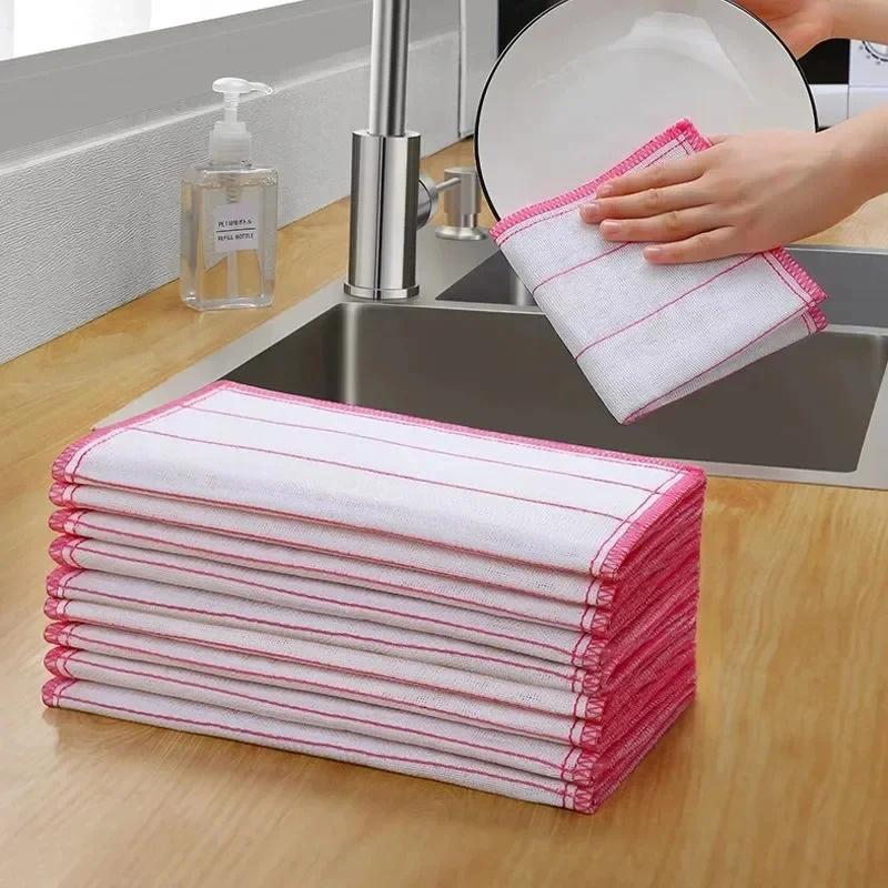 Kitchen Towels Cotton Dishcloth Super Absorbent Non-stick Oil Reusable Cleaning Cloth Daily Dish Towels Household Scouring Rags