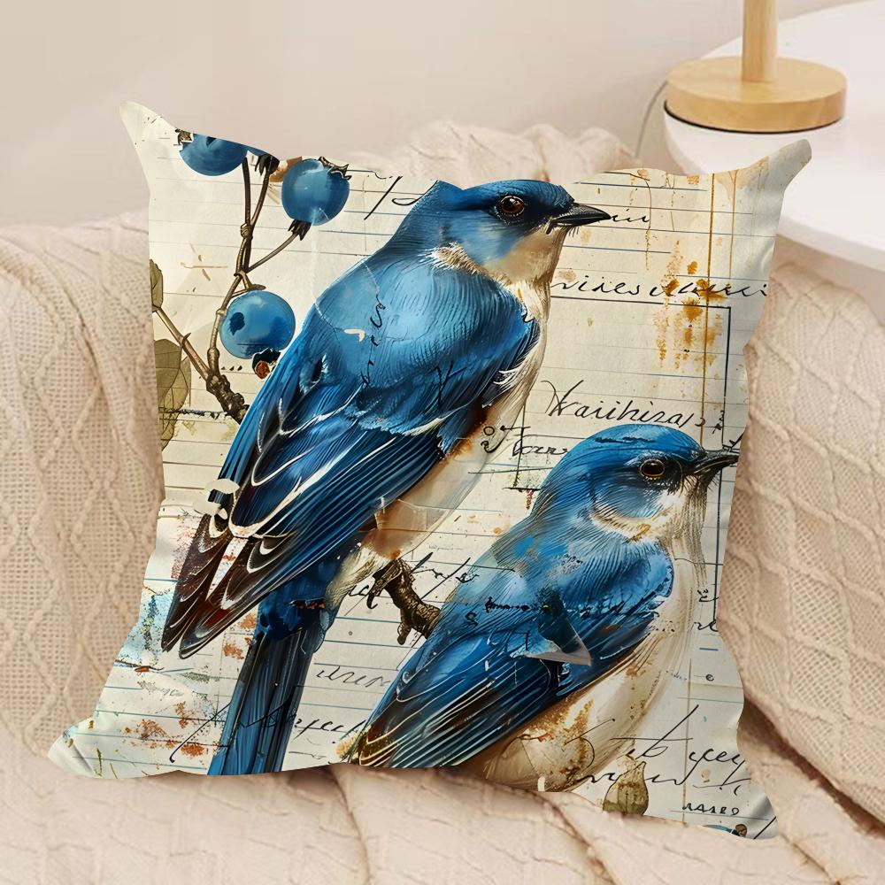 Lovely Bird Retro Cushion Cover Silky Short Plush Invisible Zipper Dustproof Sofa Pillow Case For Home Decor