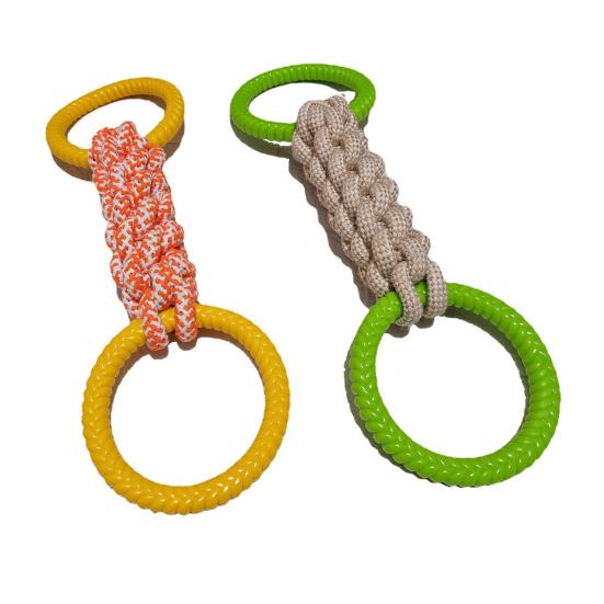 Pet Cotton Rope Dog Toys with Double-Ring Handle for Teeth Grinding, Gum Massage Chew Toy for Dogs Healthy Gift