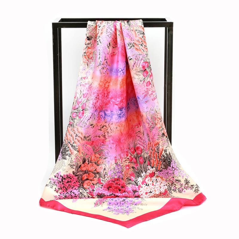 New Silk Square Scarf Women Designer Floral Print Satin Scarves for Lady Foulard Bandana Scarfs Female Neckerchief 90cm Hijab
