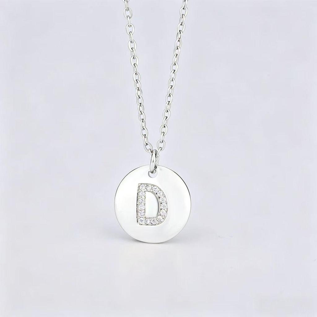 Round Pendant Necklace with Micro-Set Cubic Zirconia Letter D