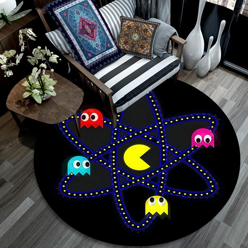 Pac‑Man Round Area Rug,Carpet Rug for Living Room Bedroom Sofa Playroom Decor,Non-slip Floor Mat