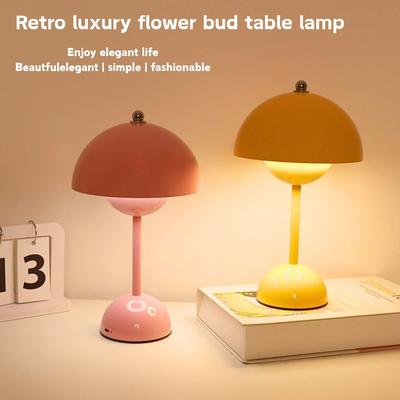 USB Rechargeable LED Flower Bud Light Touch Switch Desk Lamp, Three Color High-quality Metal Bedside Lamp, Living Room, Bedroom