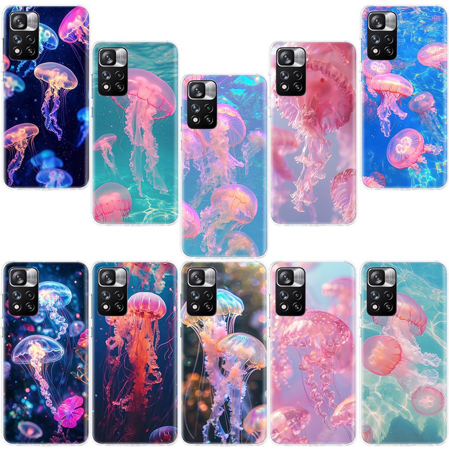 Enchanting Neon Jellyfish Phone Case For Redmi Note 13 12 Pro Plus 14 15 Pro 5G 11 11T 11E 11S 10 Pro 10S 9 9S Cover Cell Clear