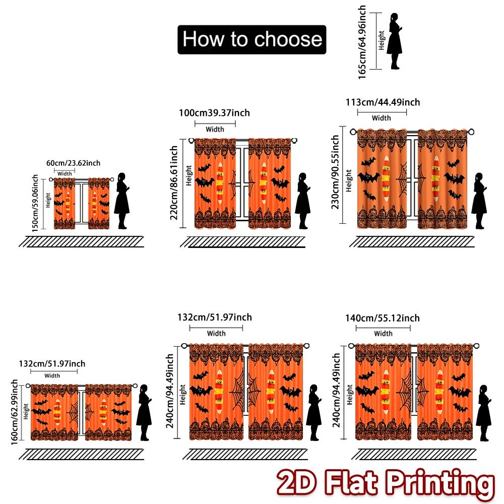 2D FLAT PRINTING 2pcs Curtains (Without Rod) Halloween Candy and Bats Easter Festival Popular Curtains&Drapes Versatile