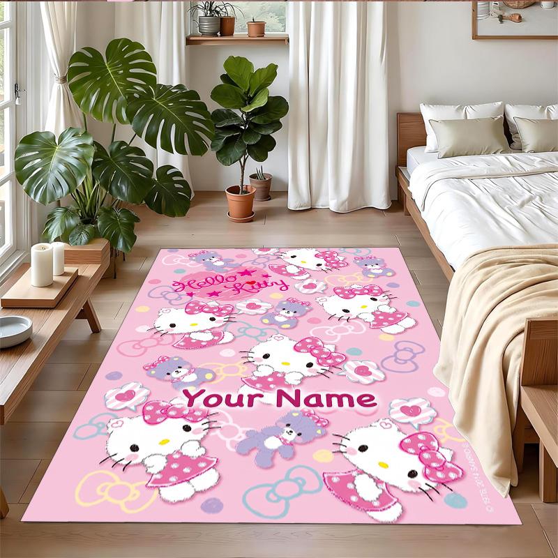 Crystal Velvet Rug Custom Name Text, Soft Non Slip Floor Mat Home DecorHello Kitty