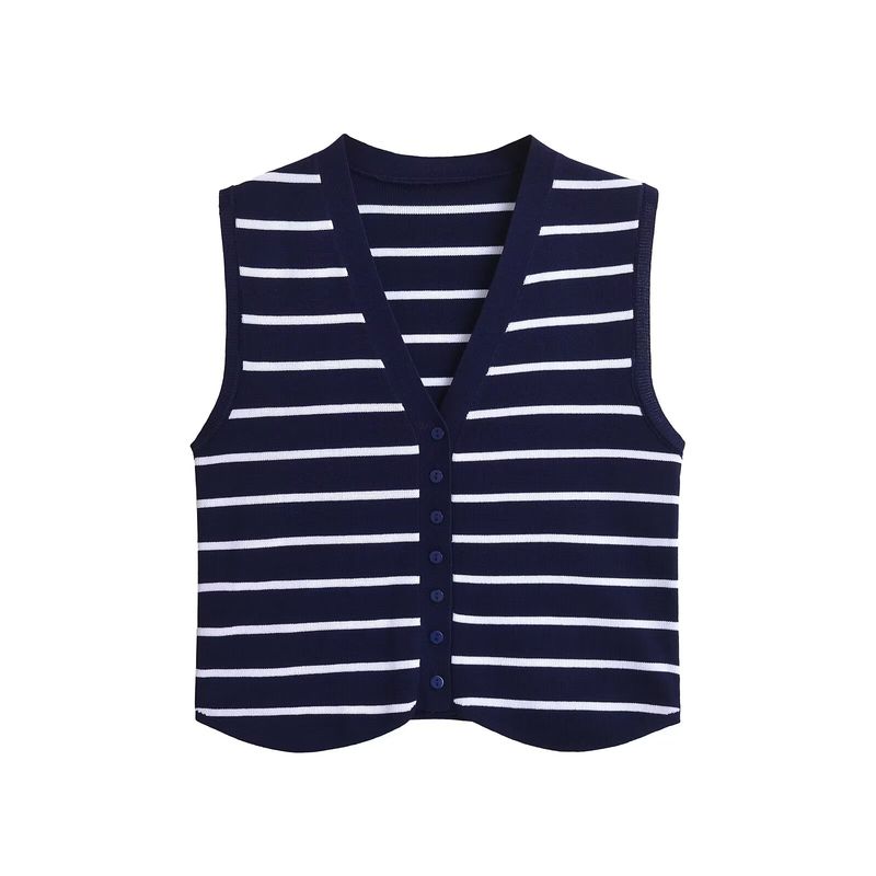 Kaslead New Arrival Women's Clothing Fashion Style Stylish Simple and Versatile Casual Stripes Vest Jacket 3519032