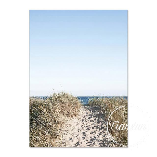 Scandinavian Nature Landscape Canvas Painting Grass Beach Sunset Wall Art Poster Nordic Printing Modern Picture Home Decoration No Frame