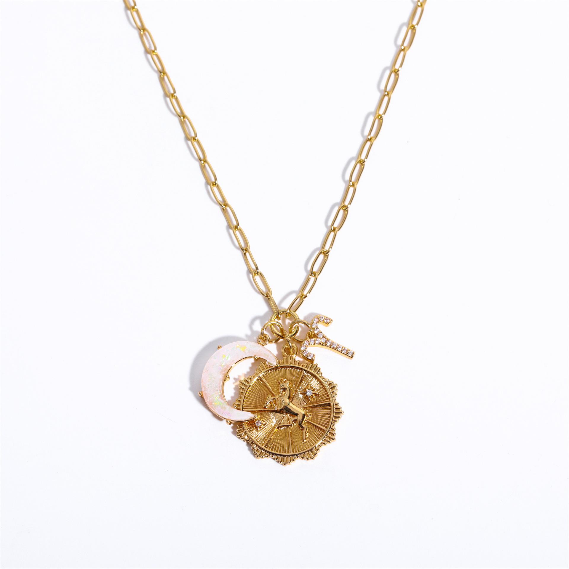 Twelve Constellation Talisman Moon Opal Pendant Necklace Women S 12 Constellation Collarbone Chain