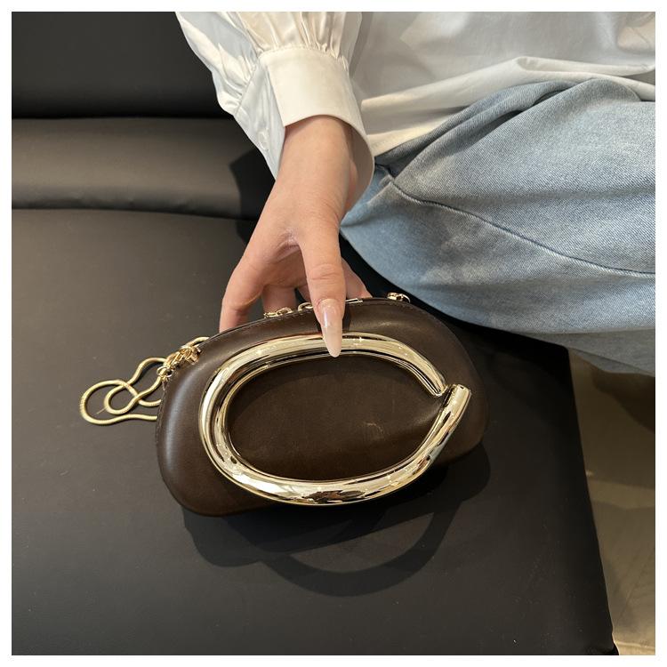 Elegant Oval Faux Leather Evening Clutch Bag for Women, Detachable Chain Strap Shoulder Crossbody Purse, Chic Party Handbag