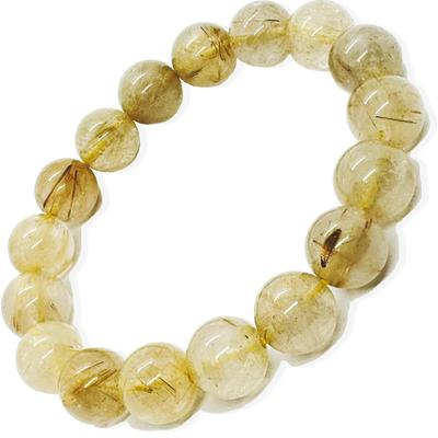 Rutilated Quartz Money Luck Power Stone Bracelet Prayer Beads Crystal with Goldstone [hibikurasu] (11-12mm)