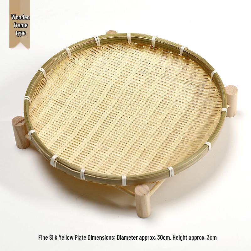 Handmade Bamboo Woven Basket Set - Round Winnowing Basket and Snack Plate for Hotel or Restaurant Use