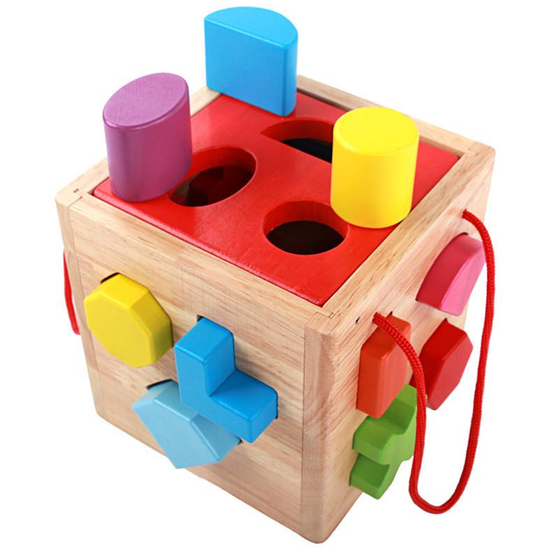 Shape Portable Wooden Matching Puzzle Box Toy For Infant Learning Development
