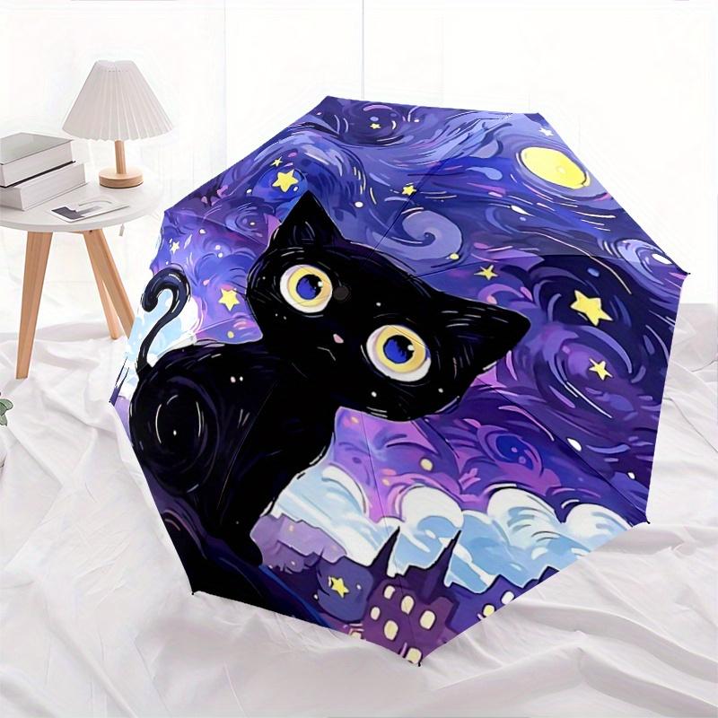 1pc Night Sky Black Cat Automatic Opening and Closing Folding - A Good Choice for Gifts, Fashionable and Convenient Umbrella With Cute Cartoon Ch