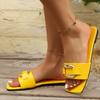 Fashion Luxury Gold Metal Decoration Slides Women Square Toe Flat Heels Slip On Sandals Size 43 Fashion Beach Sandals Women 2025 Summer