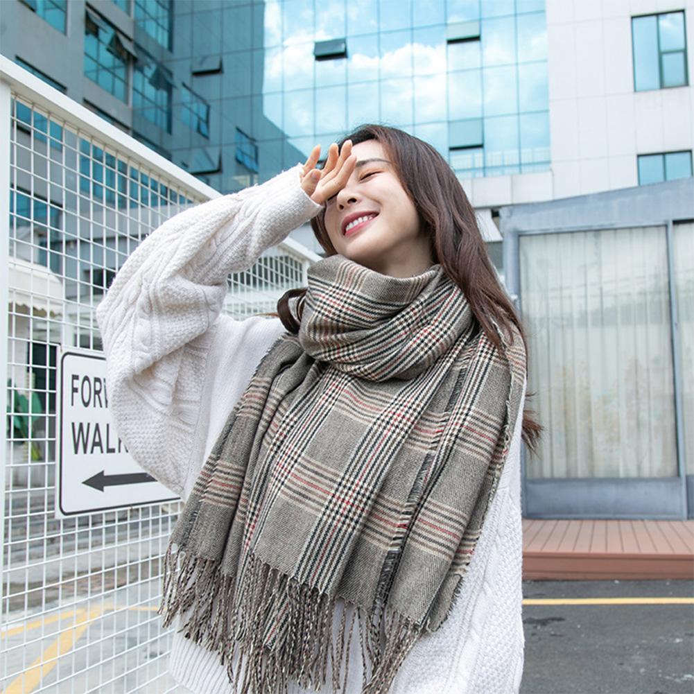Autumn Winter Warm Scarf Fashion British Style Plaid Tassel Imitation Cashmere Shawl Cape