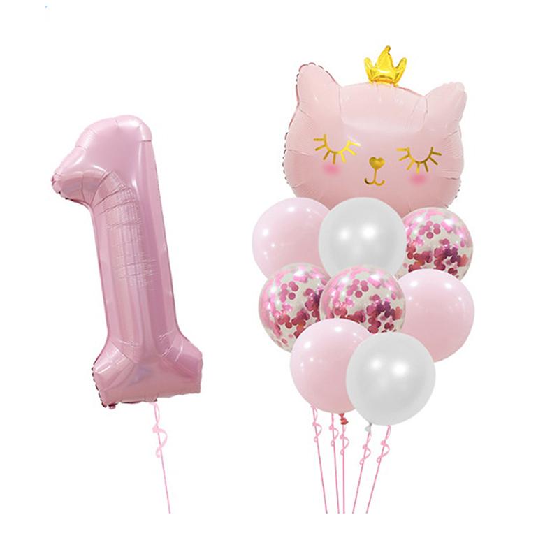 Cute Crown Cat Digital Balloon Set Girl'S Birthday Party Wedding Sweet Decoration Balloon Set Baby Party Supplies