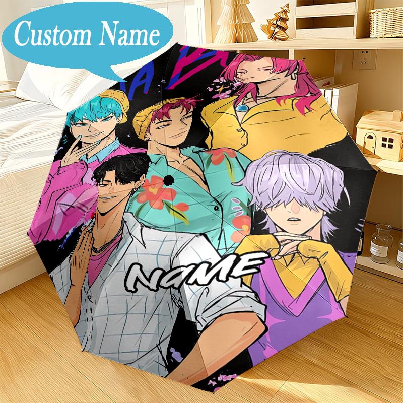 Custom Name Umbrella KPop Cartoon Umbrella 8-Frame for Travel, Camping, Casual Lightweight Portable, Essential for Family Gifts