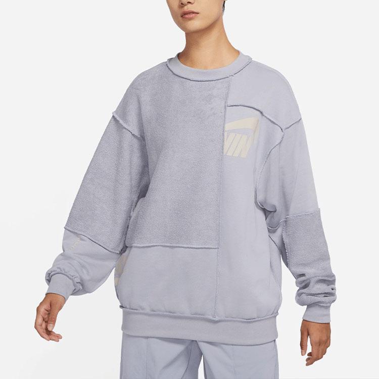 Nike Sportswear Logo Patchwork Knit Pullover Crewneck Sweatshirt Women sweatshirt Purple DO6960-521