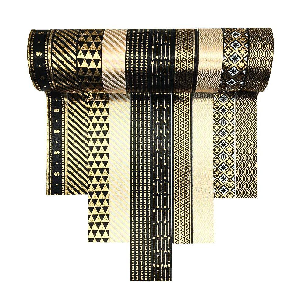 5/10pcs Black Gold Paper Tape DIY Gift Packaging Thin Gold Foil Printed Decoration Fashion Office Supply Stationery YMY
