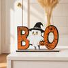 Halloween Home Festive Decor Wooden Table Sign, Cute Pumpkin Boo Ghost Solid Wood Sign Tabletop Centerpiece for Indoor Mantel Fireplace Smooth Holiday