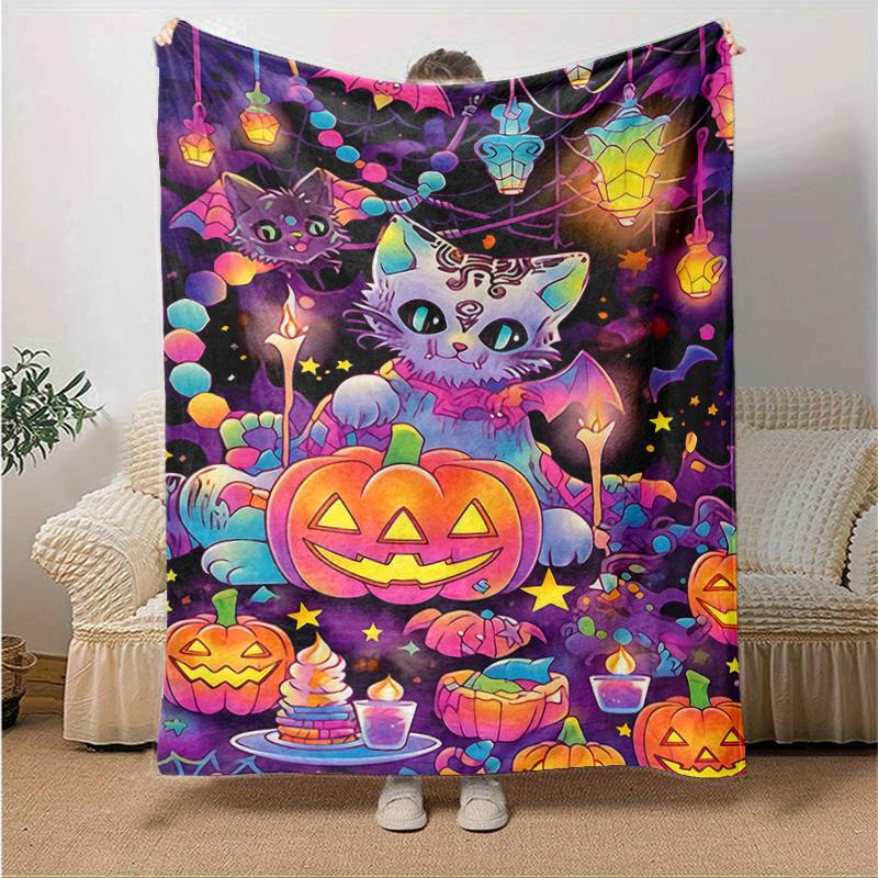 1pc Halloween Themed Cats Blanket,Living Room, Travel, Camping, Car Blankets