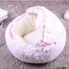 Round Puppy Bed Self Warming Plush Hooded Dog Tent Cat Bed Cave  Universal for All Seasons