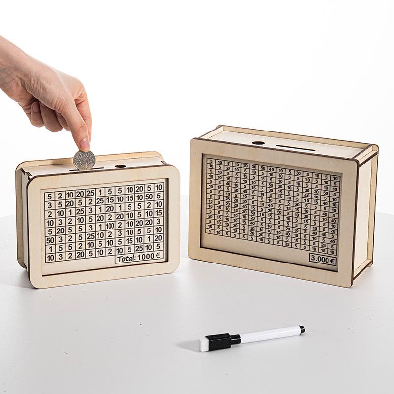 Wooden Piggy Bank 1000/2000/3000/5000/10000 Euro Money Box with Counter Cash Boxes Saving Goal and Numbers Boxes