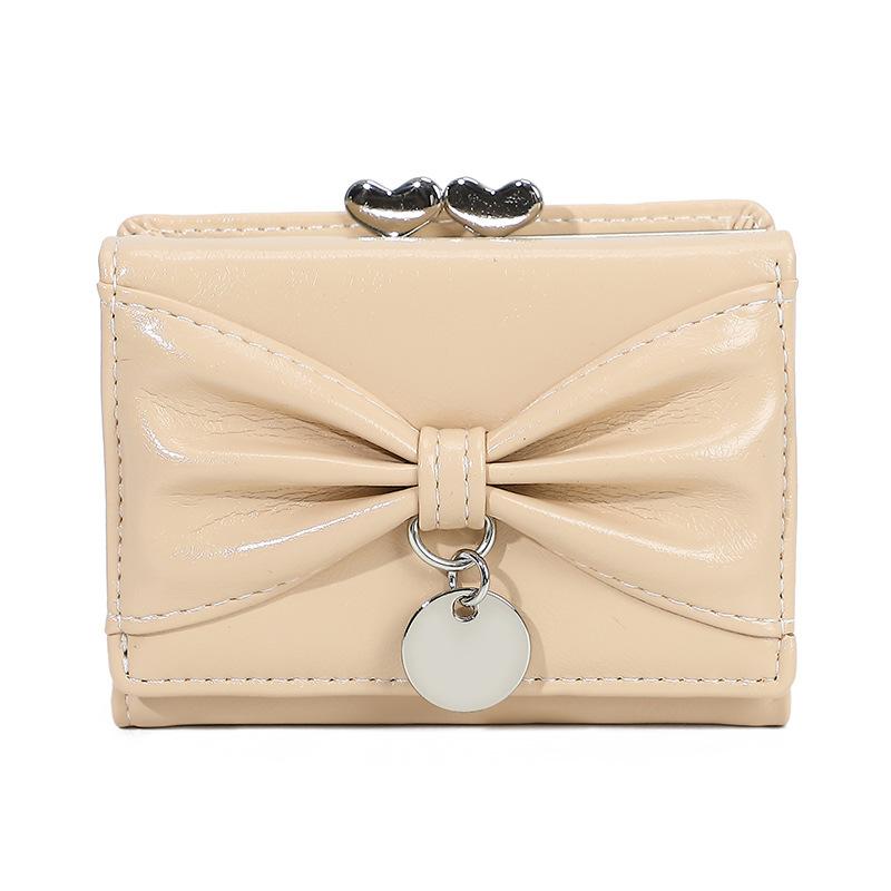 

Простой кошелек-бант из искусственной кожи, отделение для карт, интегрированный кошелек для мелочи, студенческий, женский, милый кошелек абрикосовый