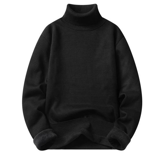 Autumn Winter Men Turtleneck Sweater Long Sleeve Solid Color Slim Fit Fleece Lining Thickened Knitting Tops Jumper