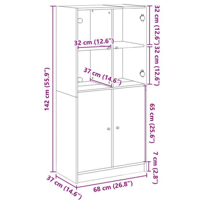 VidaXL Buffet haut avec portes gris béton 68x37x142 cm bois ingénierie, armoire latérale, armoire de rangement haute, 3295867