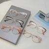 Trendy Retro Cat Eye Frame Women New Korean Style Sweet Decor Glasses Non-prescription Semi-Rimless Po Pink Eyewear