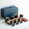 Japanese travel kung fu tea set small set household simple teapot ceramic teacup outdoor tea tray portable bag