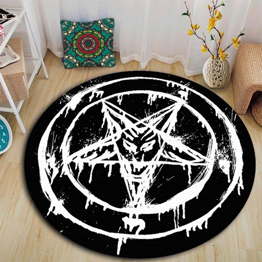 Personalized Carpet Round Carpet Satanic Cat Goat Impaled Throne Area Atheist Carpet Black Cushion Living Room Home Decor
