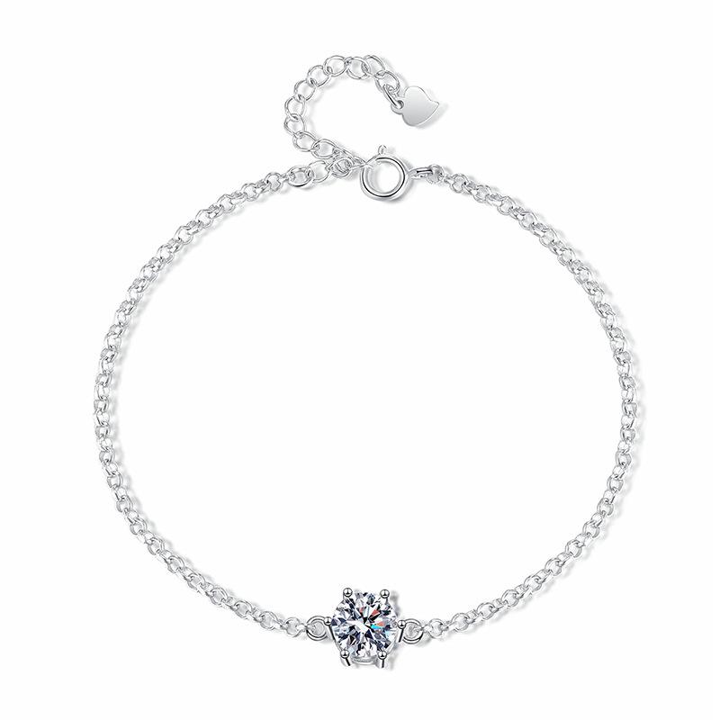 Moissanite 925 Silver Women's Bracelet, Six-Prong INS Style, Light Luxury, Exquisite Craftsmanship.