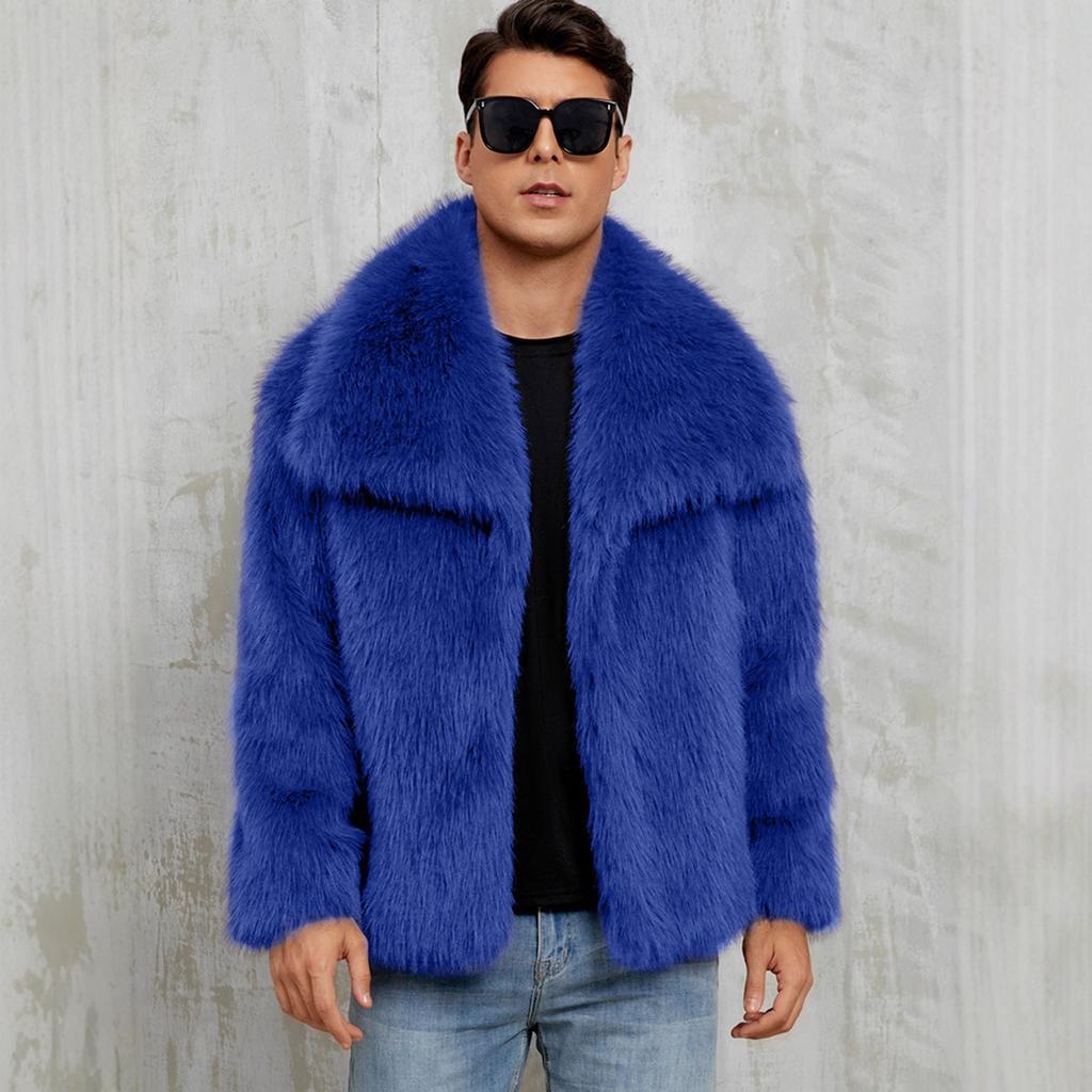Cappotto in Eco-pelliccia Giacche Invernali da Uomo Antivento Peloso Lusso Collo a Revers Cappotti Giacca in Eco-pelliccia con Tasche Uomo Caldo Soffice Trench Giacche in Eco-pelliccia