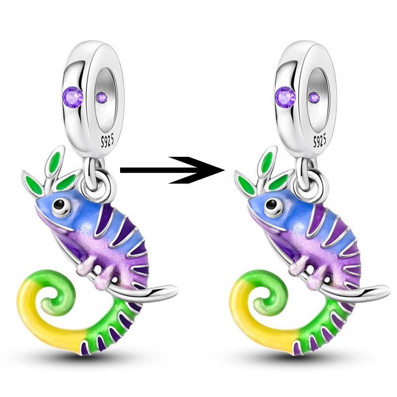 Charm Genuine Copper Tulip Butterfly Chameleon Pendant Piece Bead Elements Suitable For Authentic Bracelet Style For Women Jewelry Creation Present