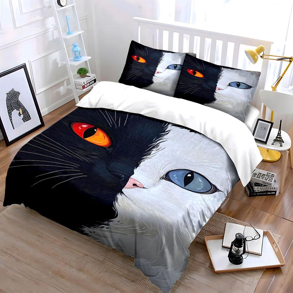 Black-and-white cat faces. Bedding sets Duvet cover sets Duvet covers Pillowcases(1*Duvet Cover 2*Pillowcases without duvet insert)
