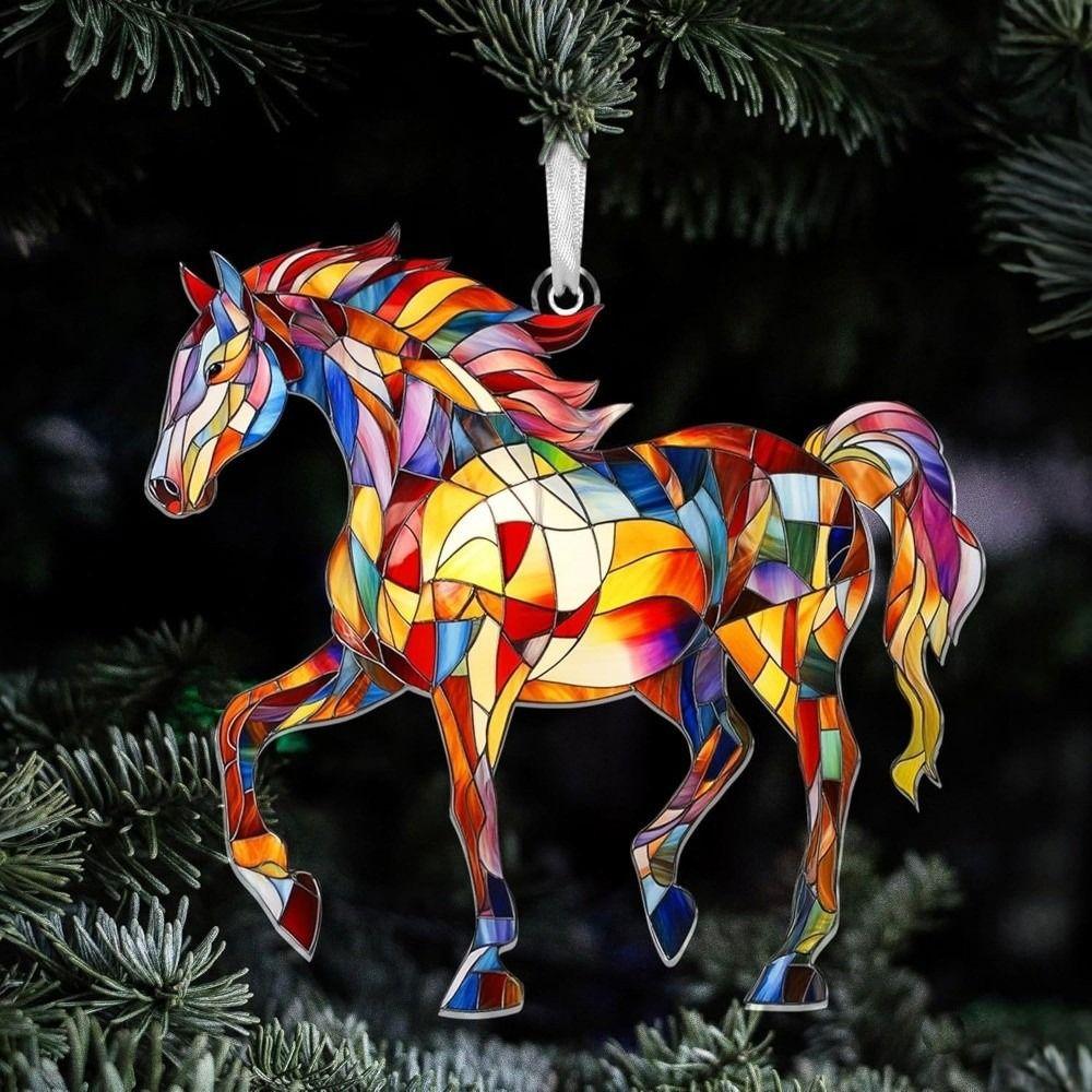 Party Colorful Christmas Hanging Pendant Acrylic Festive Car Horse Pendant 2D Flat Car Rearview Mirror Pendant Navidad Decor
