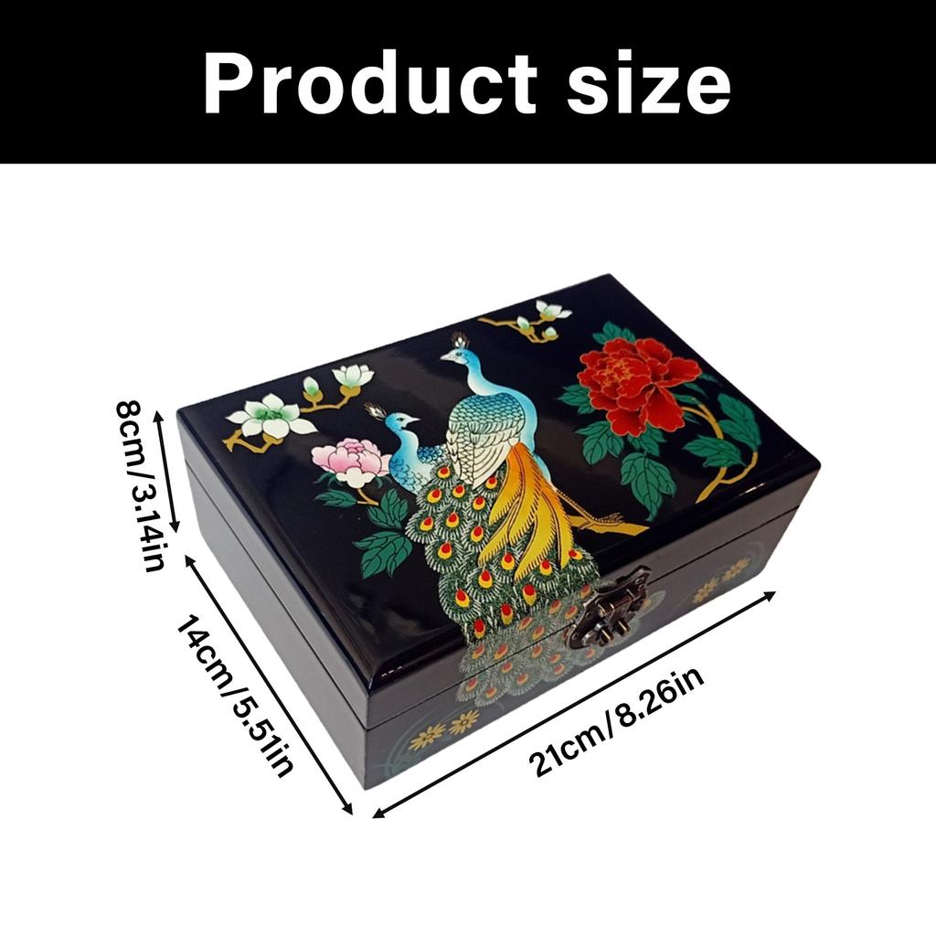 Secure Locking Lacquer Jewelry Organizers Hand Painted Wood Storage Box for Valuables and Accessories