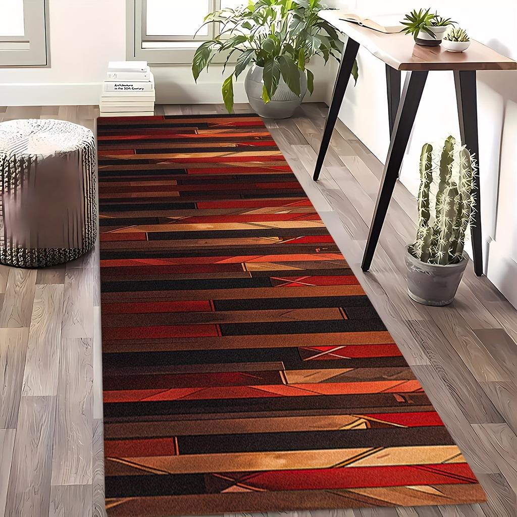 1Pcs Vintage Wooden  Pattern Floor Mat Modern Kitchen Polyester Rug Non-Slip Colorful Indoor Carpet, For Home Bathroom Bedroom Living Room Decor