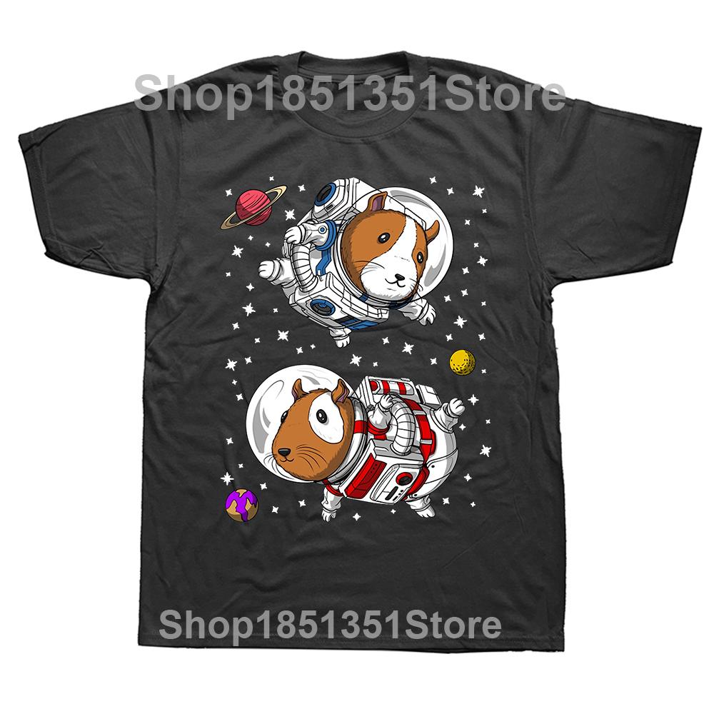 

Funny Cotton Men T-shirt Guinea Pig Space Astronauts Print Tshirt Summer Fashion Cartoon Top Shirts Punk Male T Shirt 4XL