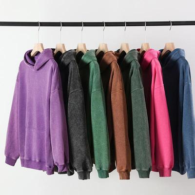 Retro Tie-Dye Ausgefranstes Velours Baumwolle Unisex Kapuzenpullover, 350g