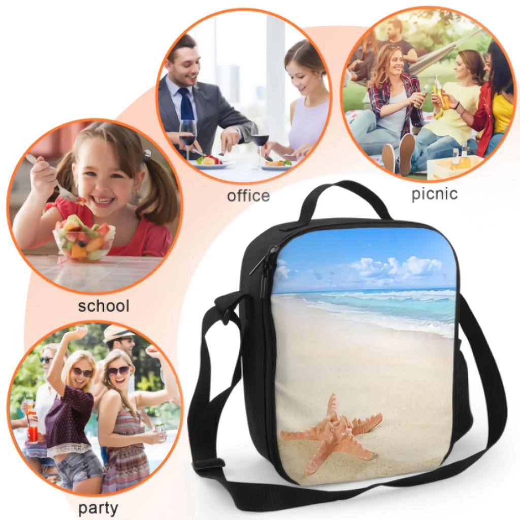 Starfish Beach Insulated Lunch Bag for School Work Picnic Ocean Nautical Theme Tote Lunch Box Containers Reusable Cooler Bag